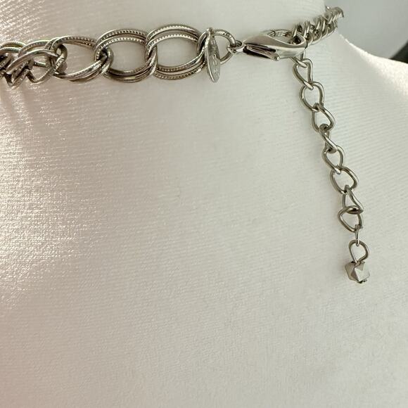 VTG Chicos Statement Necklace Mod Dark Blue Silver Tone Glam 38" Event Dressy - Picture 4 of 6